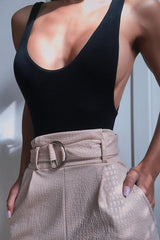 Nude Belted Croc Print Tapered Trousers - Aasia