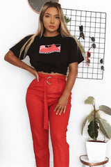 Red Belted Croc Print Tapered Trousers - Aasia