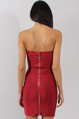 Wine Bandage Bandeau Mini Dress - Cherise