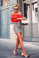 Tartan Hound-Tooth Ruffle Hem Mini Skirt - Abagail