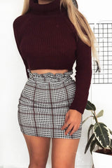 Tartan Hound-Tooth Ruffle Hem Mini Skirt - Abagail