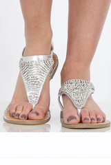 Silver Diamante Sling Black Sandals - Abbey
