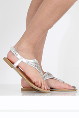 Silver Diamante Sling Black Sandals - Abbey