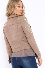 Mocha Pearl Suedette Jacket - Abbey