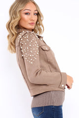 Mocha Pearl Suedette Jacket - Abbey
