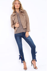 Mocha Pearl Suedette Jacket - Abbey