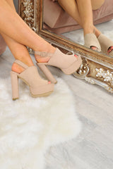 Nude Faux Suede Peep Toe Platform Heels - Abbi