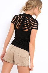 Black Laser Cut Suedette Top - Abbie