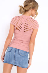 Pink Laser Cut Suedette Top - Abbie