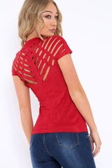 Red Laser Cut Suedette Top - Abbie