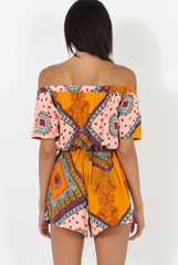Orange Paisley Print Cut out Detail Bardot Playsuit- Abby