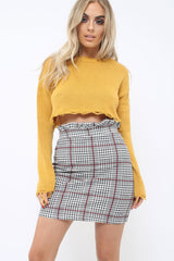 Tartan Hound-Tooth Ruffle Hem Mini Skirt - Abagail
