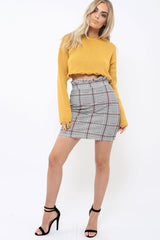 Tartan Hound-Tooth Ruffle Hem Mini Skirt - Abagail