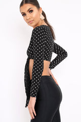 Black Polka Dot Crop Tie Top - Abeer