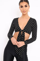 Black Polka Dot Crop Tie Top - Abeer