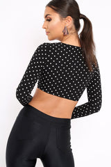 Black Polka Dot Crop Tie Top - Abeer