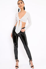 White Polka Dot Crop Tie Top - Abeer