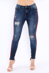 Distressed Denim Jeans with Side Stripes - Abel