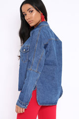 Dark Blue Dip Hem Denim Shirt - Abella