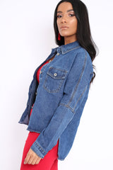 Dark Blue Dip Hem Denim Shirt - Abella