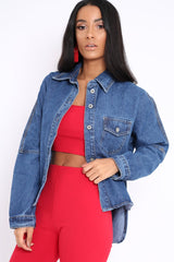 Dark Blue Dip Hem Denim Shirt - Abella