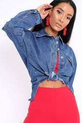 Dark Blue Dip Hem Denim Shirt - Abella