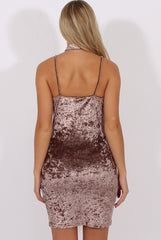 Grey Crushed Velvet Choker Slip Dress - Abigail