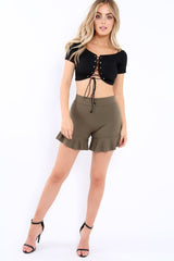 Khaki Frill Shorts - Abi