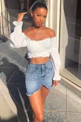 Light Wash Pearl Denim Skirt - Abir