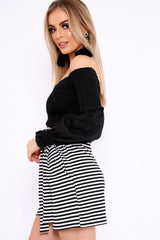 Black Shirred Bardot Crop Top - Abisha