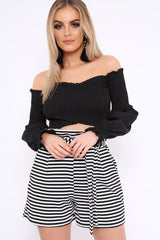 Black Shirred Bardot Crop Top - Abisha