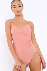 Rose Ribbed Plunge Wrap Bodysuit - Abriana
