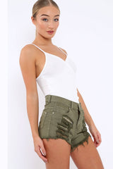 White Ribbed Plunge Wrap Bodysuit - Abriana