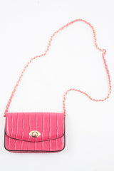 Pink Croc Gold Buckle Clutch Bag - Kenidi