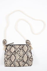 Beige Snake Print Faux Leather Rope Bag - Tylia