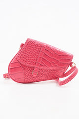 Pink Faux Croc Saddle Bag - Stevi
