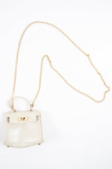 Nude Faux Croc Mini Handbag - Ramie