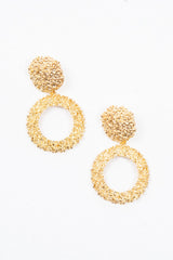Gold Textured Drop Circle Earrings - Tillie