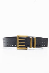 Black Faux Leather Wide Waist Belt - London