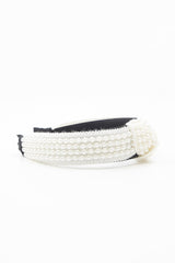White Pearl Knot Detail Wide Hairband - Eugenie