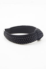 Black Pearl Knot Detail Wide Hairband - Eugenie