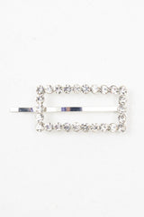 Silver Rectangle Diamante Detail Barrette - Bianca