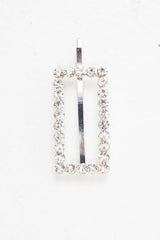 Silver Rectangle Diamante Detail Barrette - Bianca