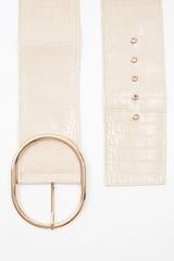 Nude Faux Croc Oversized Buckle Waist Belt - Sydni