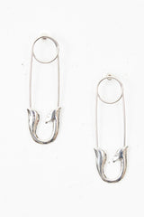 Silver Oversized Safety Pin Drop Earrings - Rossy