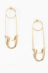 Gold Oversized Safety Pin Drop Earrings - Rossy