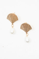 Gold Shell Detail Pearl Drop Earrings - Magdelena