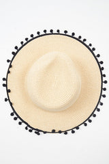Beige Straw Pom Pom Beach Hat - Ilina
