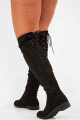 Black Faux Suede Flat Knee High Boots - Oakleigh