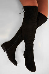 Black Faux Suede Flat Knee High Boots - Oakleigh